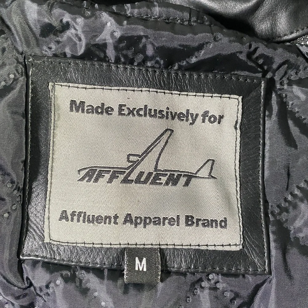 Affluent Apparel Brand Leather Bomber Motorcycle‎ Jacket Faux Fur Collar Mens M